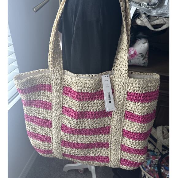 AQUA Traveler Toyo Straw Tote Bag - Pink New NWT $149 - Picture 1 of 10